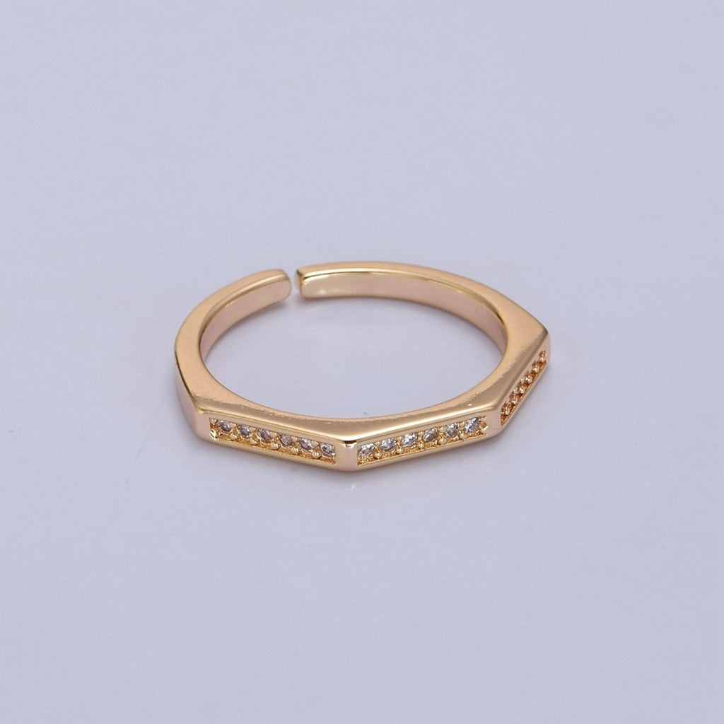 Dainty Cz Octagon Ring, Geometric Ring Dainty Gold plated Ring, Stacking Ring O-2148 - DLUXCA