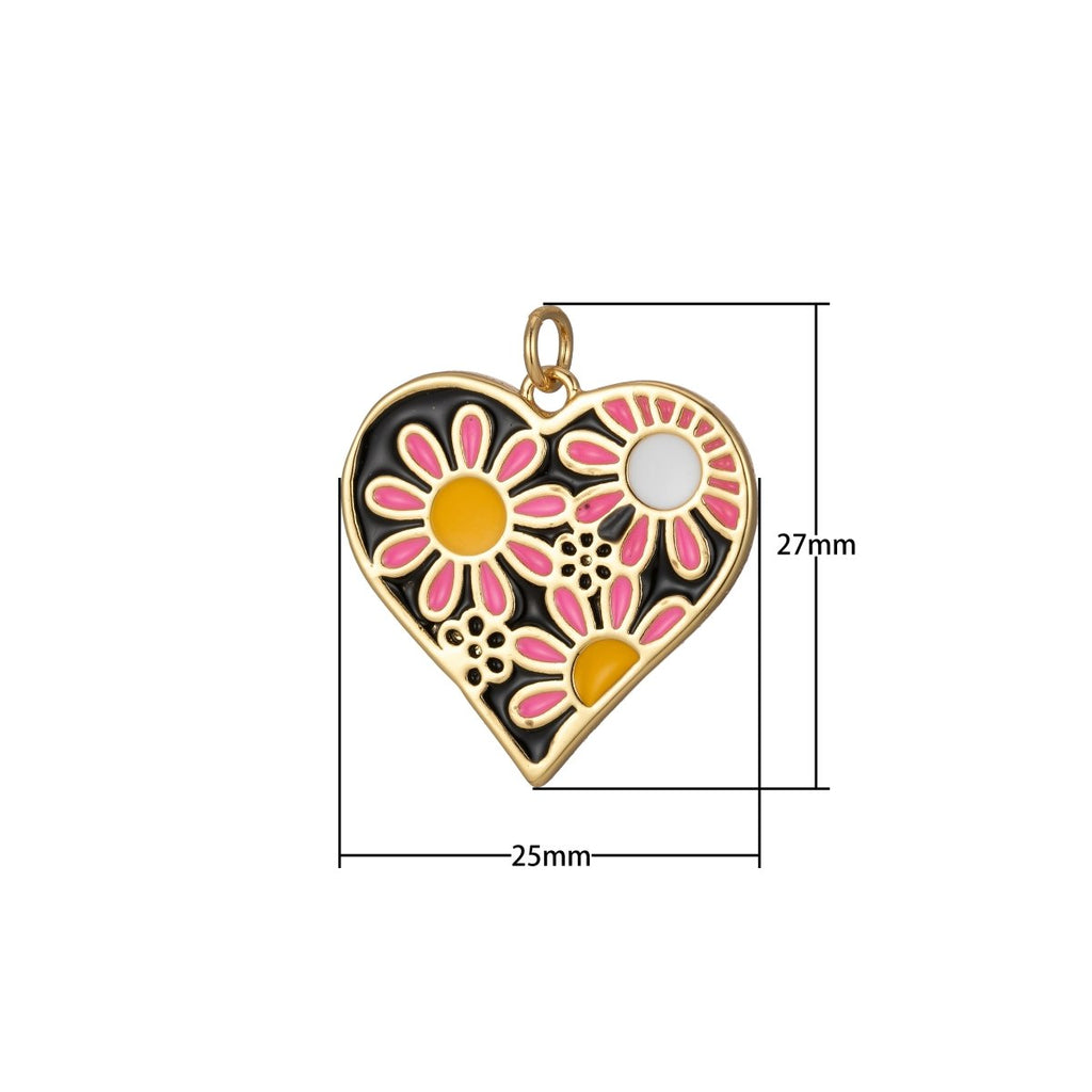 Dainty Daisy Flower Charm Enamel Heart Pendant Retro Design Inspired E-933 - E-936