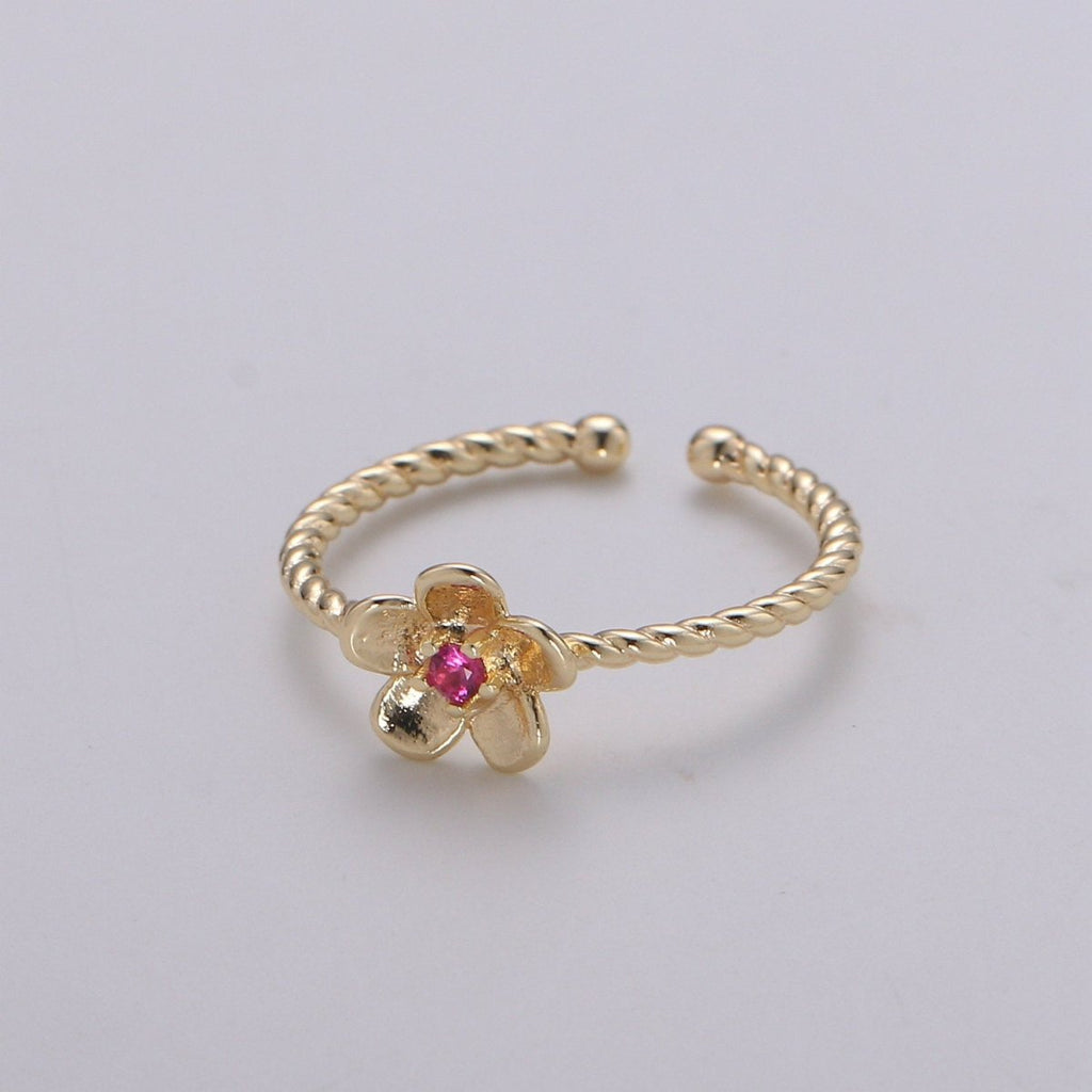 Dainty Daisy ring, Gold Mini Floral Ring, Dainty Stackable Rings, Open Adjustable Ring Crystal Daisy Flower Twisted Ring Minimalist Jewelry R-116 - DLUXCA