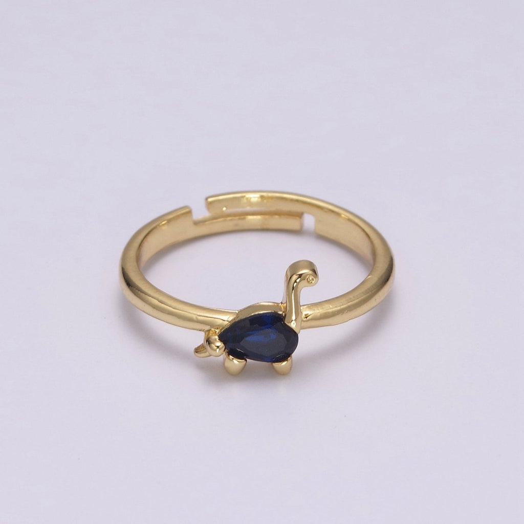 Dainty Dino Ring • Minimalist Dinosaurus Ring • Gold Open Adjustable Ring Cute Kawaii Dino U-151 ~ U-158 - DLUXCA