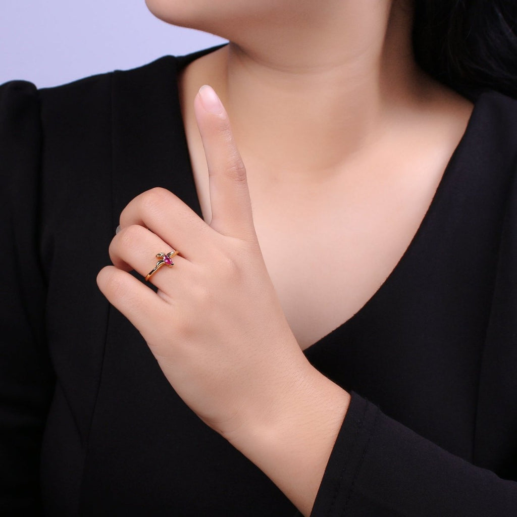 Dainty Dino Ring • Minimalist Dinosaurus Ring • Gold Open Adjustable Ring Cute Kawaii Dino U-151 ~ U-158 - DLUXCA