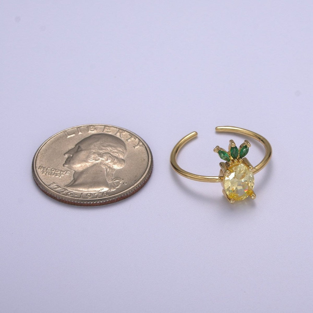 Dainty Dole Pineapple CZ Gold Band Adjustable Ring S-217 - DLUXCA