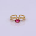 Dainty Double Band ring with Red Cz Stone Micro Pave Gold Ring Open adjustable U-015 - DLUXCA