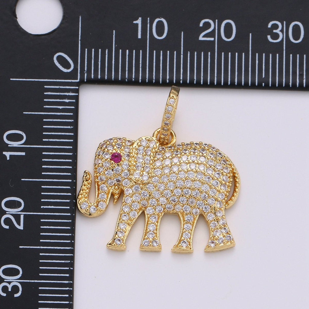Dainty Elephant Charm, 14K Gold plated Micro Pave CZ Elephant Pendant,Wild Animal Pendant Necklace Bracelet Earring Charms Dangle I-924 - DLUXCA