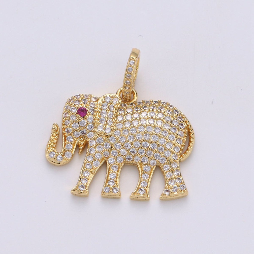Dainty Elephant Charm, 14K Gold plated Micro Pave CZ Elephant Pendant,Wild Animal Pendant Necklace Bracelet Earring Charms Dangle I-924 - DLUXCA