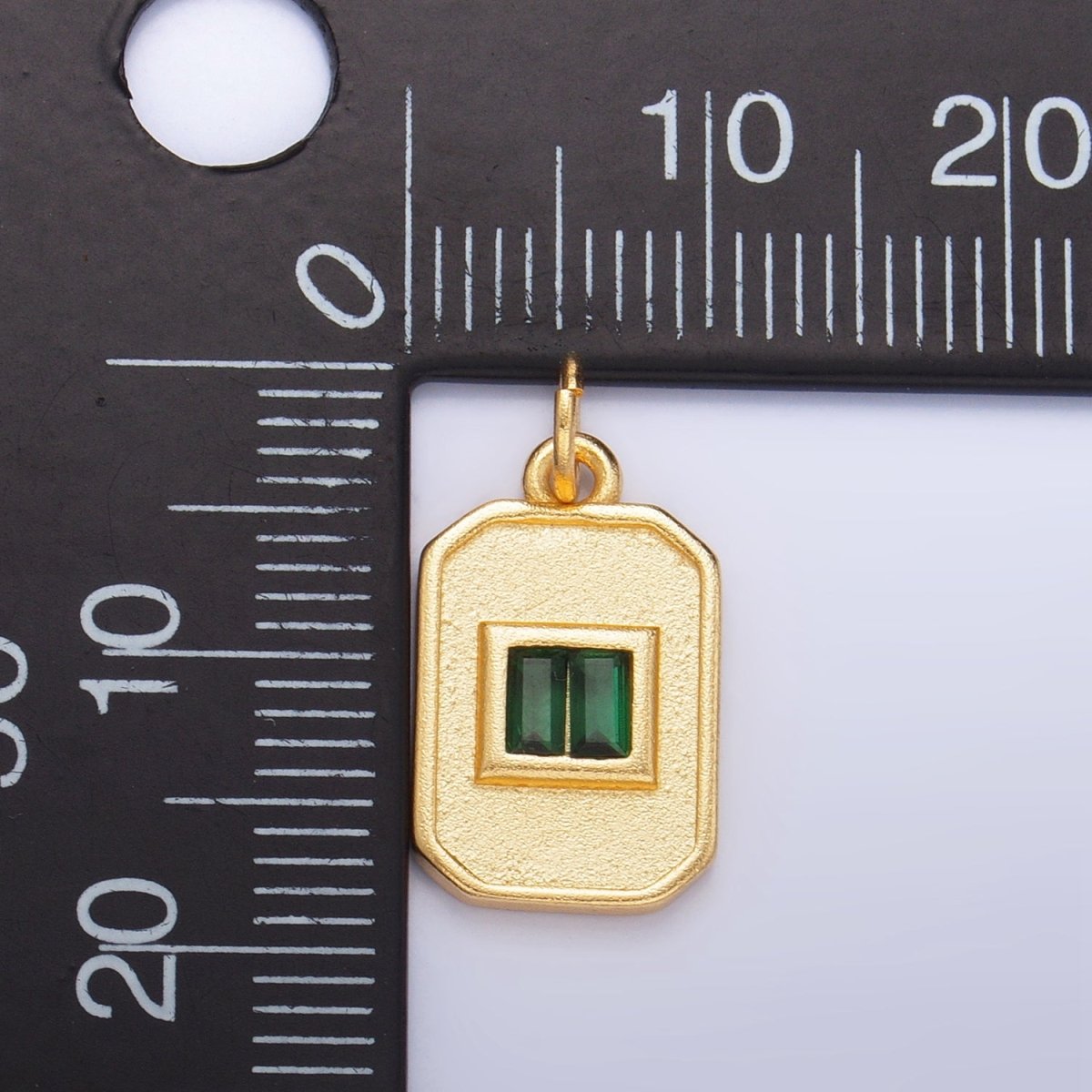 Dainty Emerald Green CZ Square Gold plated Medallion Charm Tiny Small Pendant Tag E - 869 - DLUXCA