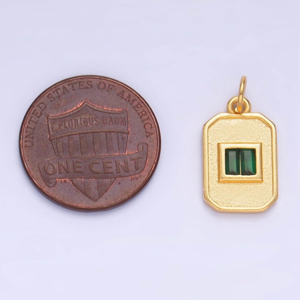 Dainty Emerald Green CZ Square Gold plated Medallion Charm Tiny Small Pendant Tag E - 869 - DLUXCA