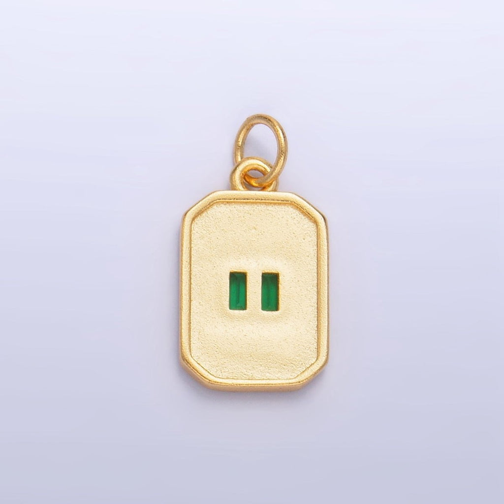 Dainty Emerald Green CZ Square Gold plated Medallion Charm Tiny Small Pendant Tag E - 869 - DLUXCA