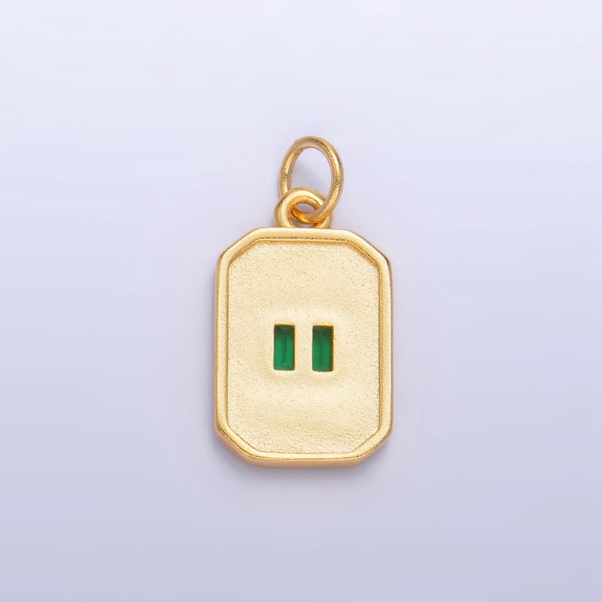 Dainty Emerald Green CZ Square Gold plated Medallion Charm Tiny Small Pendant Tag E - 869 - DLUXCA
