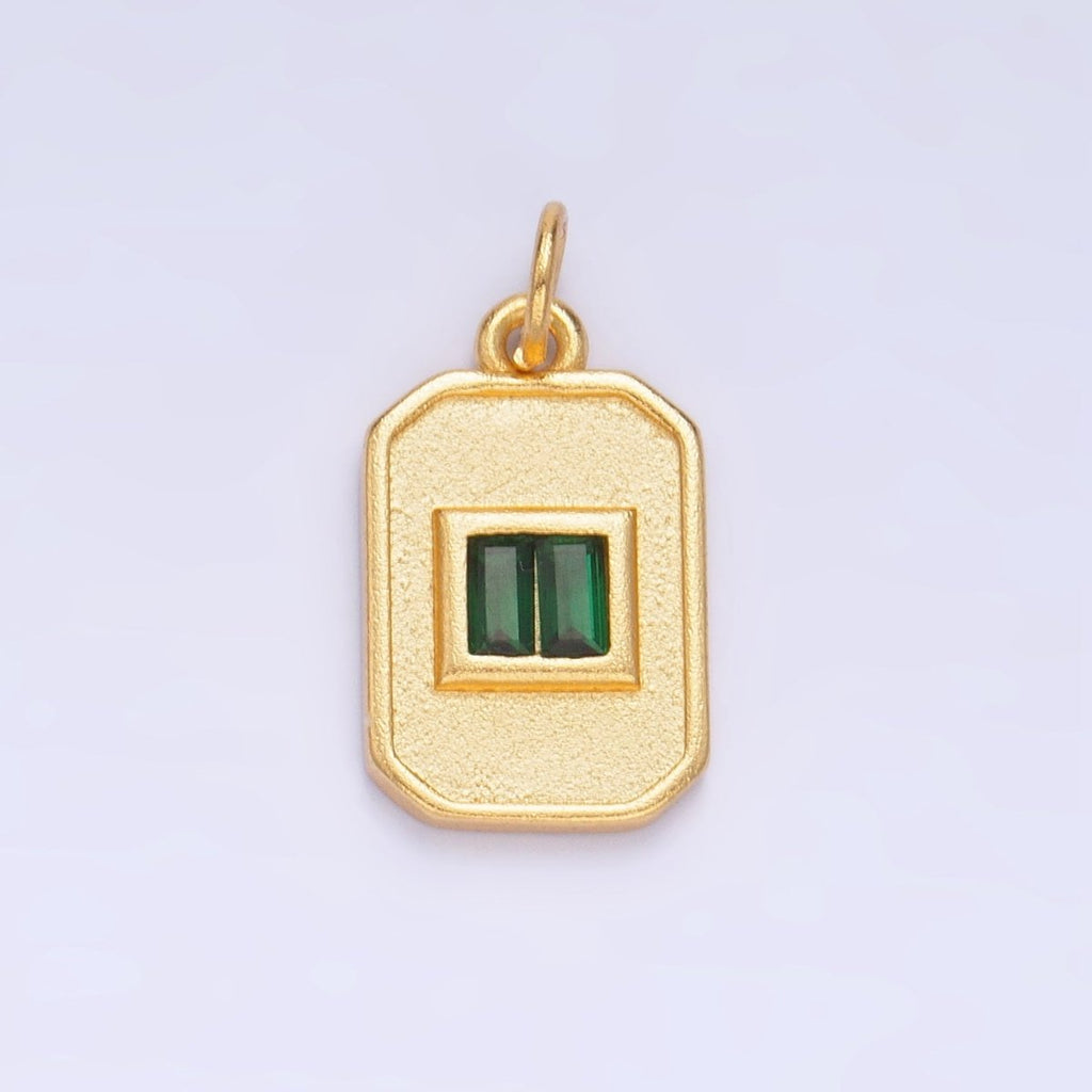 Dainty Emerald Green CZ Square Gold plated Medallion Charm Tiny Small Pendant Tag E - 869 - DLUXCA