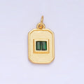 Dainty Emerald Green CZ Square Gold plated Medallion Charm Tiny Small Pendant Tag E - 869 - DLUXCA