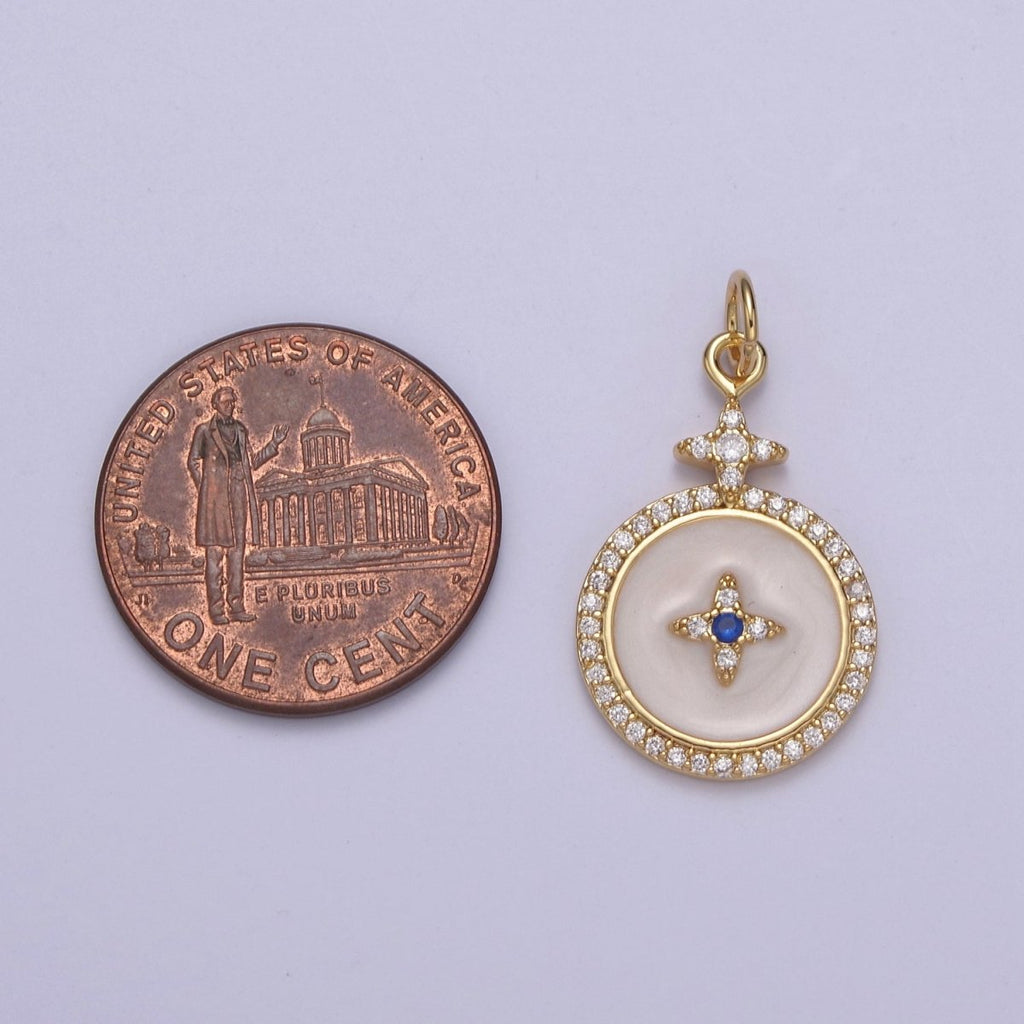 Dainty Enamel 14K Gold plated North Star Charm White Medallion Star Charm for DIY Jewelry Making N-751 - DLUXCA