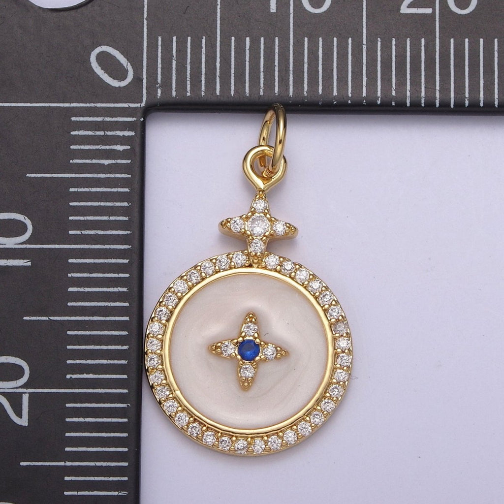 Dainty Enamel 14K Gold plated North Star Charm White Medallion Star Charm for DIY Jewelry Making N-751 - DLUXCA