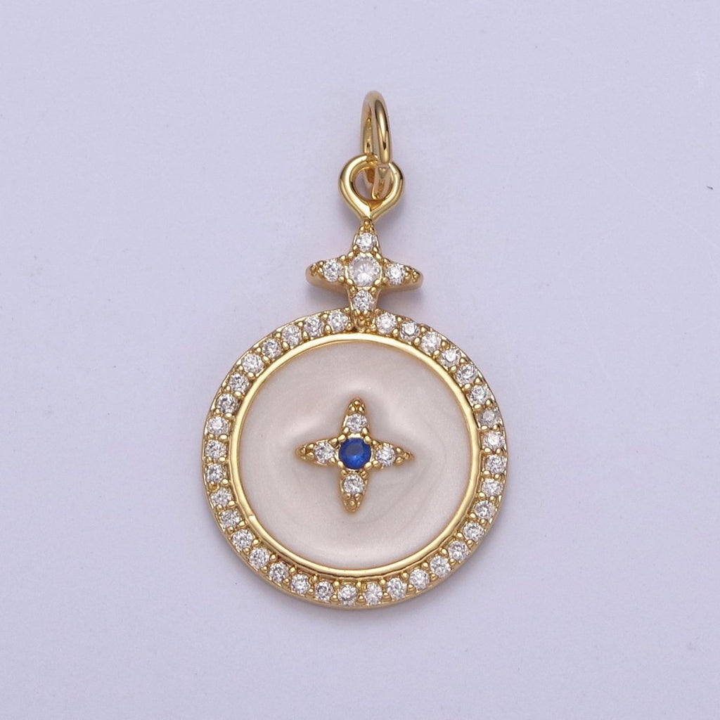 Dainty Enamel 14K Gold plated North Star Charm White Medallion Star Charm for DIY Jewelry Making N-751 - DLUXCA