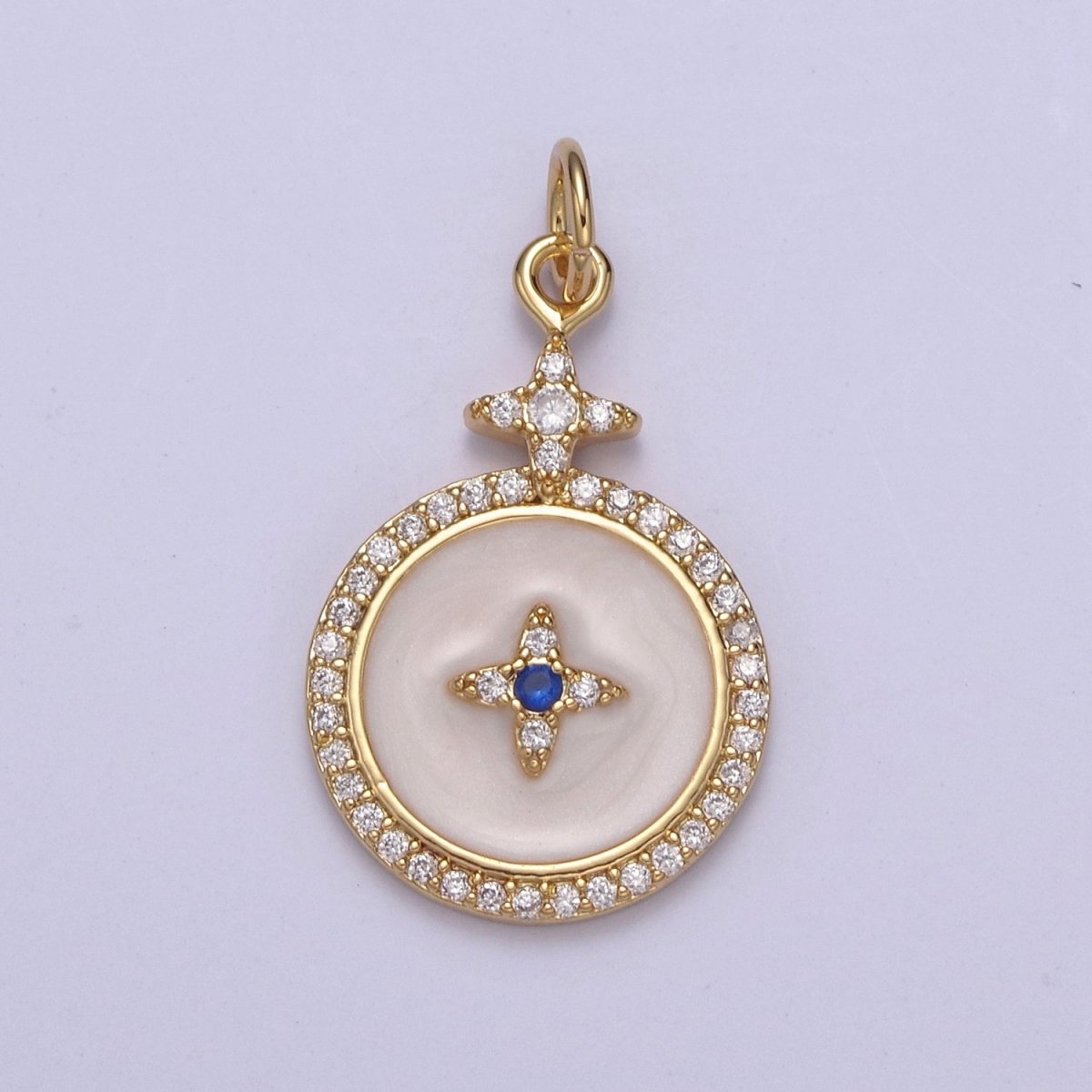 Dainty Enamel 14K Gold plated North Star Charm White Medallion Star Charm for DIY Jewelry Making N-751 - DLUXCA