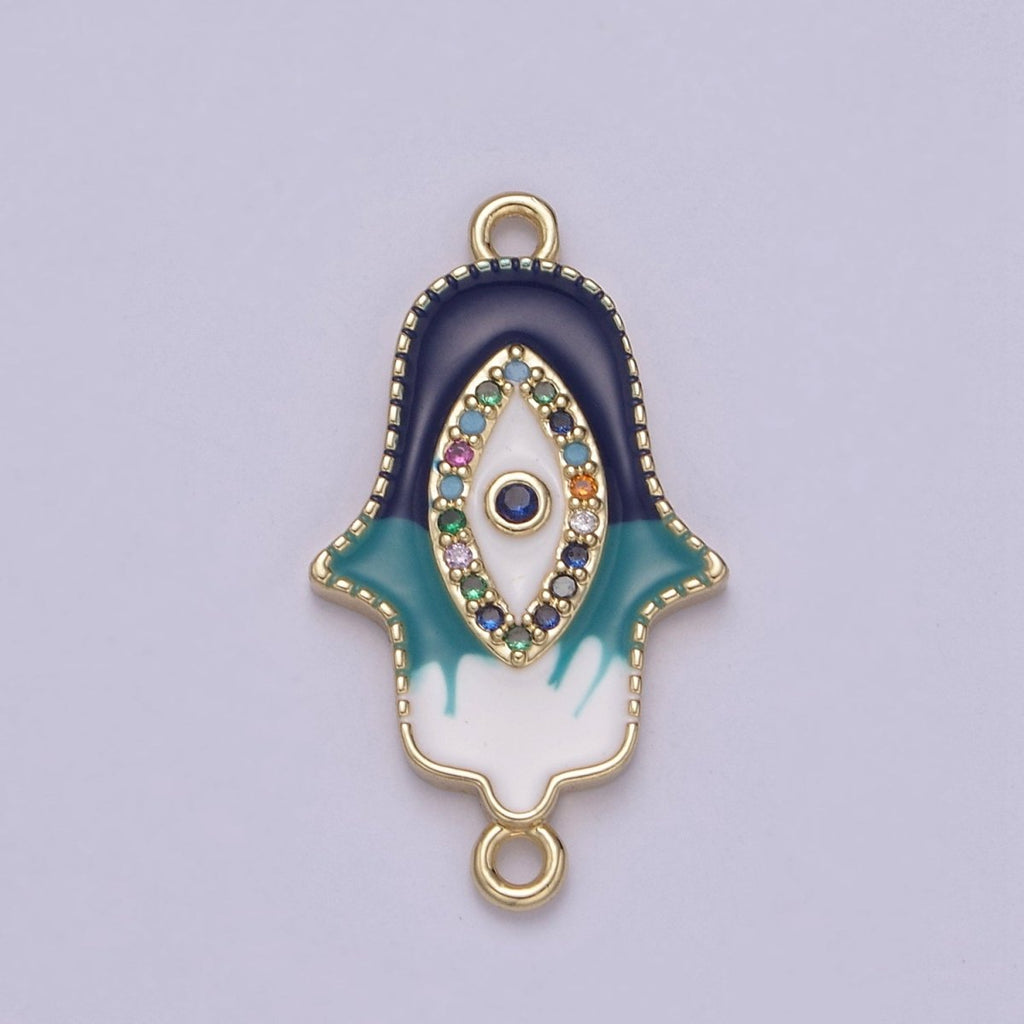 Dainty Enamel Hamsa Hand Charm Evil Eye Hand of Fatimah Link Connector for Bracelet Necklace Supply F-681 - DLUXCA