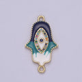 Dainty Enamel Hamsa Hand Charm Evil Eye Hand of Fatimah Link Connector for Bracelet Necklace Supply F-681 - DLUXCA