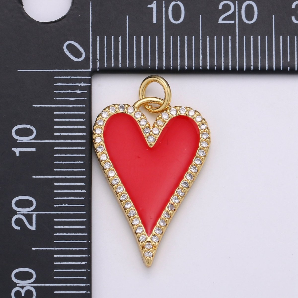 Dainty Enamel Red heart Pendant, CZ Micro Pave Gold plated Heart pendant, Enamel pendant, Statement Necklace Jewelry Supply D-902 - DLUXCA