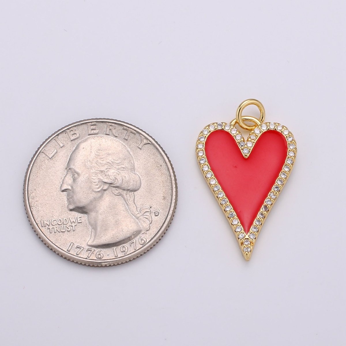 Dainty Enamel Red heart Pendant, CZ Micro Pave Gold plated Heart pendant, Enamel pendant, Statement Necklace Jewelry Supply D-902 - DLUXCA