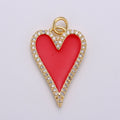 Dainty Enamel Red heart Pendant, CZ Micro Pave Gold plated Heart pendant, Enamel pendant, Statement Necklace Jewelry Supply D-902 - DLUXCA