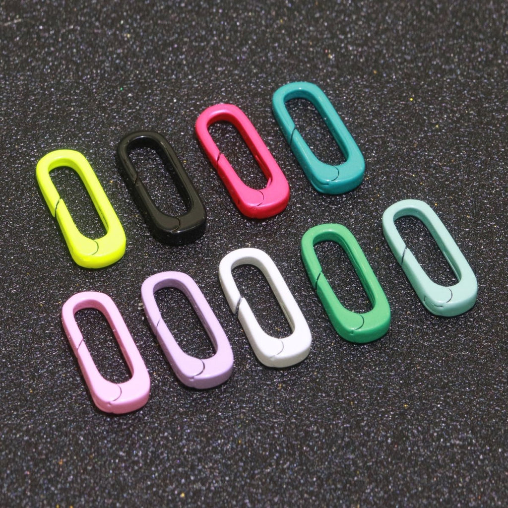 Dainty Enamel Spring Gate Ring, Push Gate ring, 18.5mm Oval Ring, Charm Holder Pink Green Red Clasp for Link Connector Clasp L-419~L-427 - DLUXCA