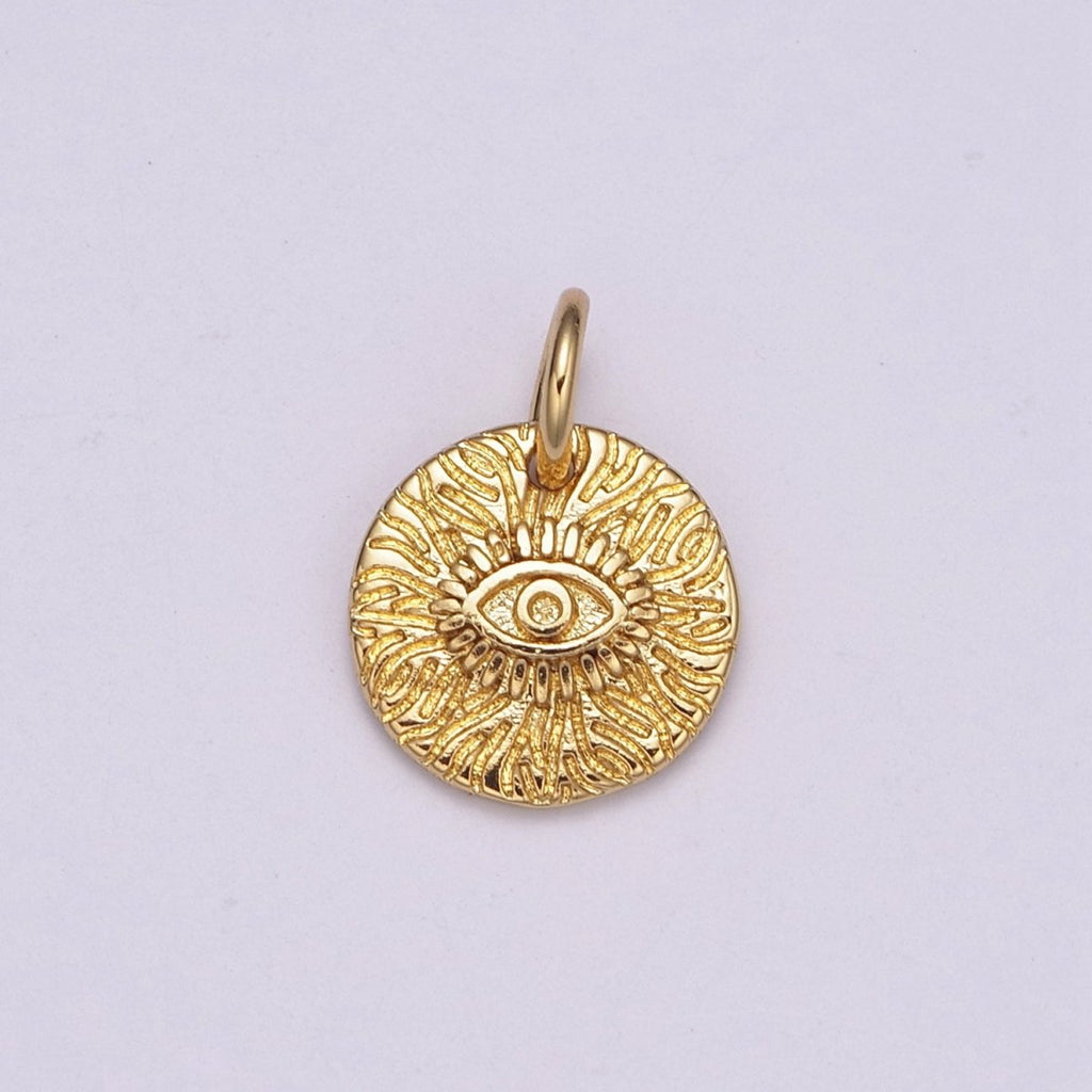 Dainty Evil Eye Charm Designs Protection Coin Greek Charm Jewelry Gold Pendant Necklace Earrings Medallion N-232 - DLUXCA
