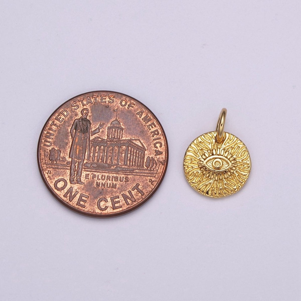 Dainty Evil Eye Charm Designs Protection Coin Greek Charm Jewelry Gold Pendant Necklace Earrings Medallion N-232 - DLUXCA