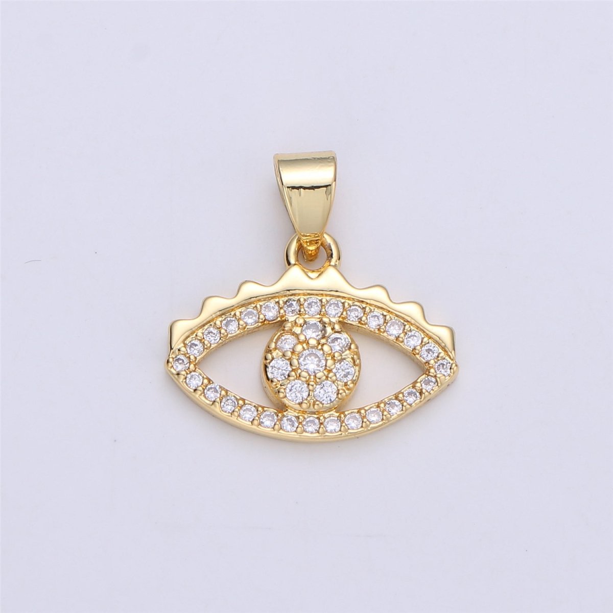Dainty Evil Eye Charm Protection Necklace Gold Greek Eye Micro Pave Pendant, 24K Gold plated Cubic Evil Eye Charm I-329 - DLUXCA