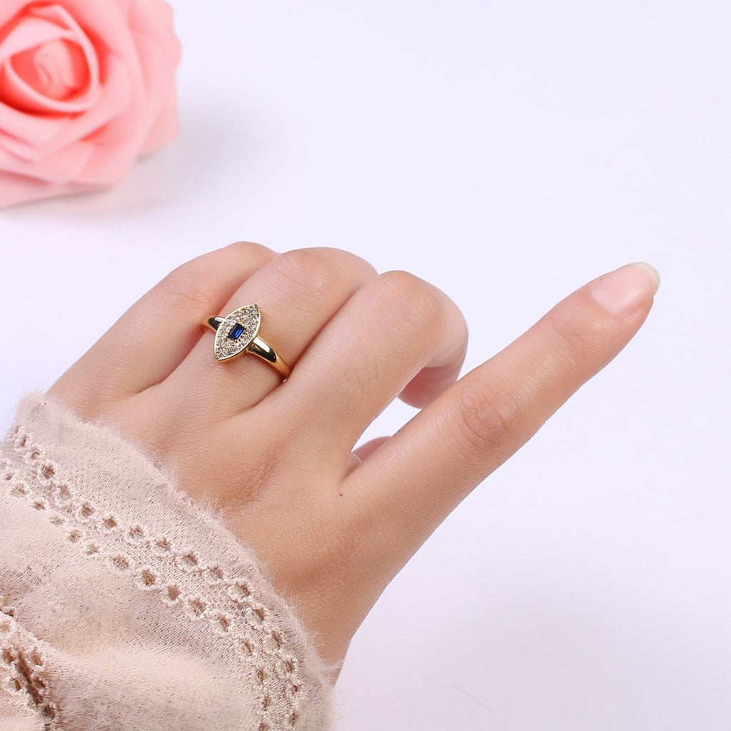 Dainty Evil Eye Cz Ring Minimalist Jewelry Gold plated Open Adjustable Ring U-276 ~ U-280