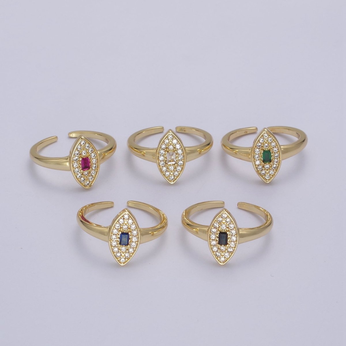 Dainty Evil Eye Cz Ring Minimalist Jewelry Gold plated Open Adjustable Ring U-276 ~ U-280