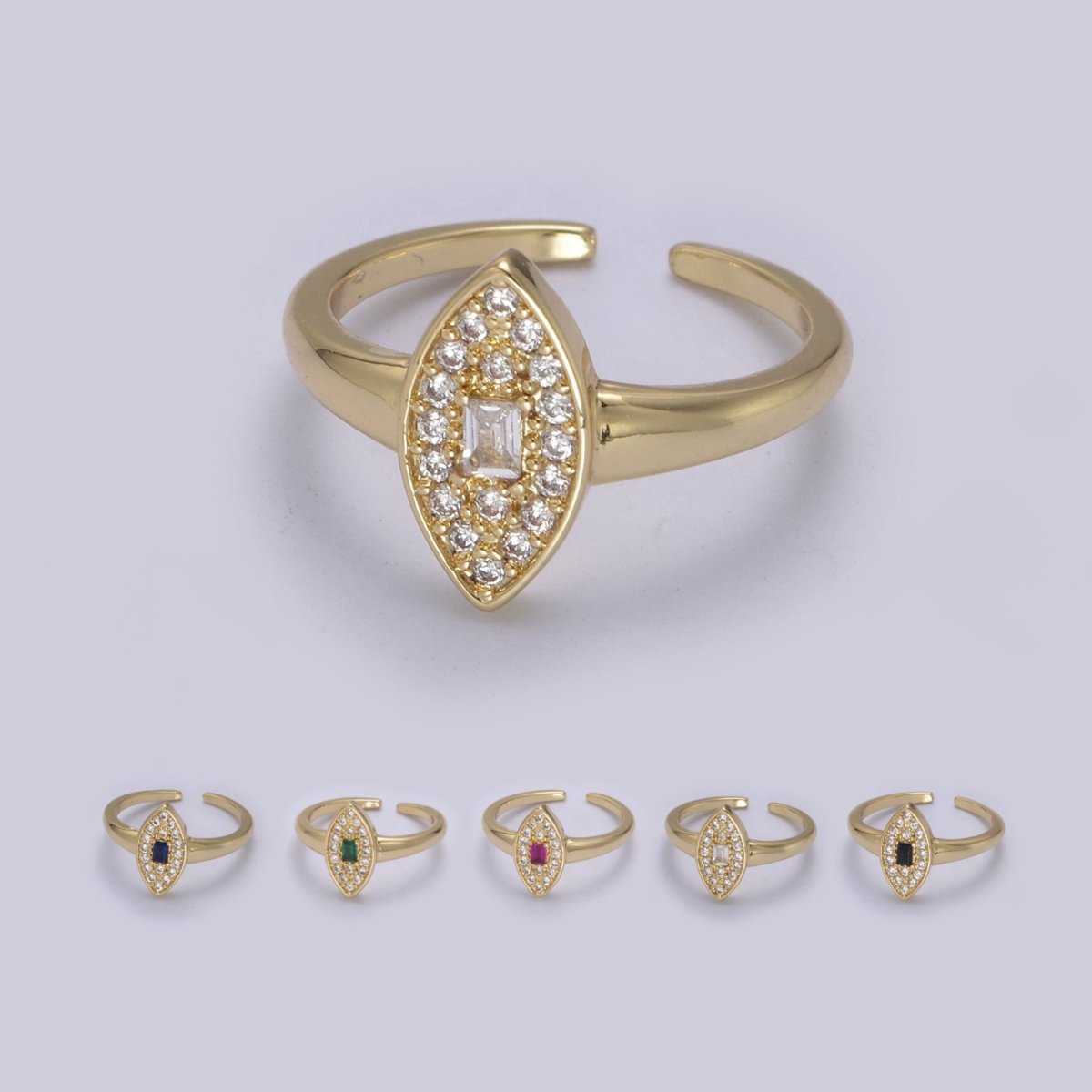 Dainty Evil Eye Cz Ring Minimalist Jewelry Gold plated Open Adjustable Ring U-276 ~ U-280