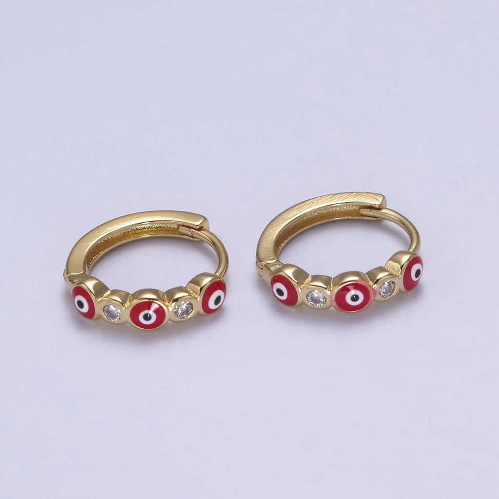 Dainty Evil Eye Hoop Earring 14mm Huggie Earring Protection Amulet Jewelry | T-309 ~ T-314 - DLUXCA