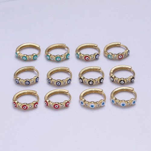 Dainty Evil Eye Hoop Earring 14mm Huggie Earring Protection Amulet Jewelry | T-309 ~ T-314 - DLUXCA