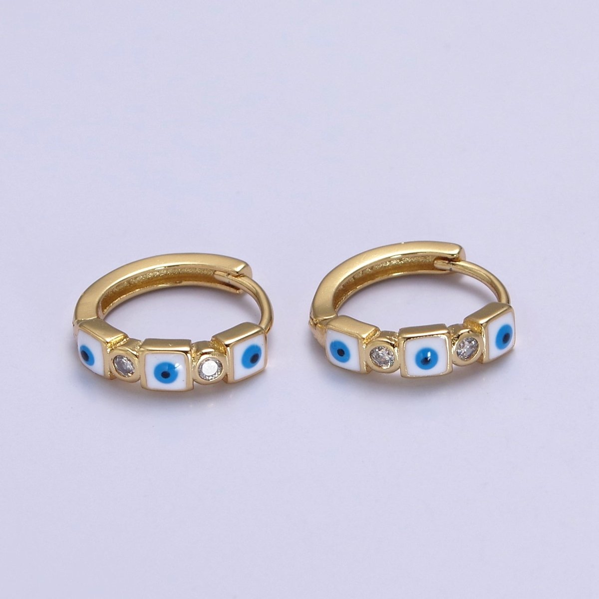 14K Gold plated 14mm Square Evil Eye Enamel CZ Huggie Earrings | T309 - T314