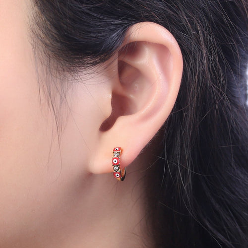 14K Gold plated 14mm Square Evil Eye Enamel CZ Huggie Earrings | T309 - T314