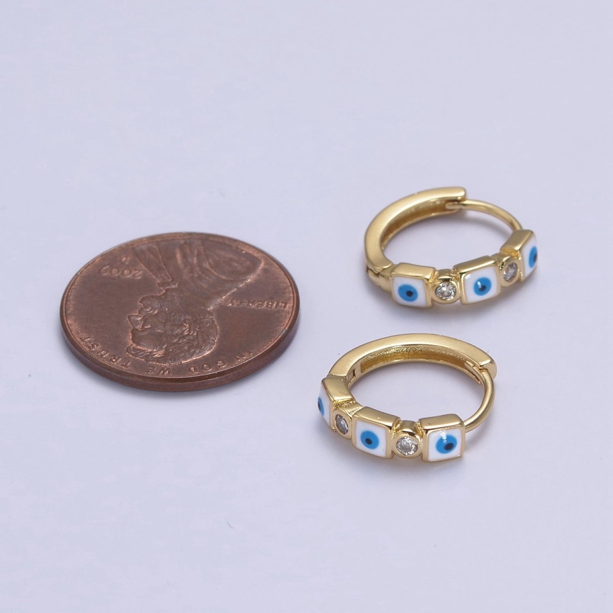 14K Gold plated 14mm Square Evil Eye Enamel CZ Huggie Earrings | T309 - T314