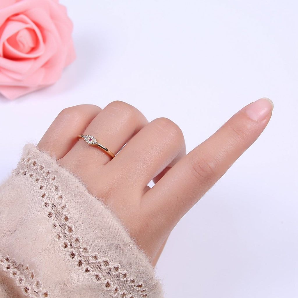 Dainty Evil Eye Stacking Ring, Gold Minimalist Ring, Simple cz Ring, Gold plated Ring, Thin Ring, Delicate Ring, Gift for her U-325, U327