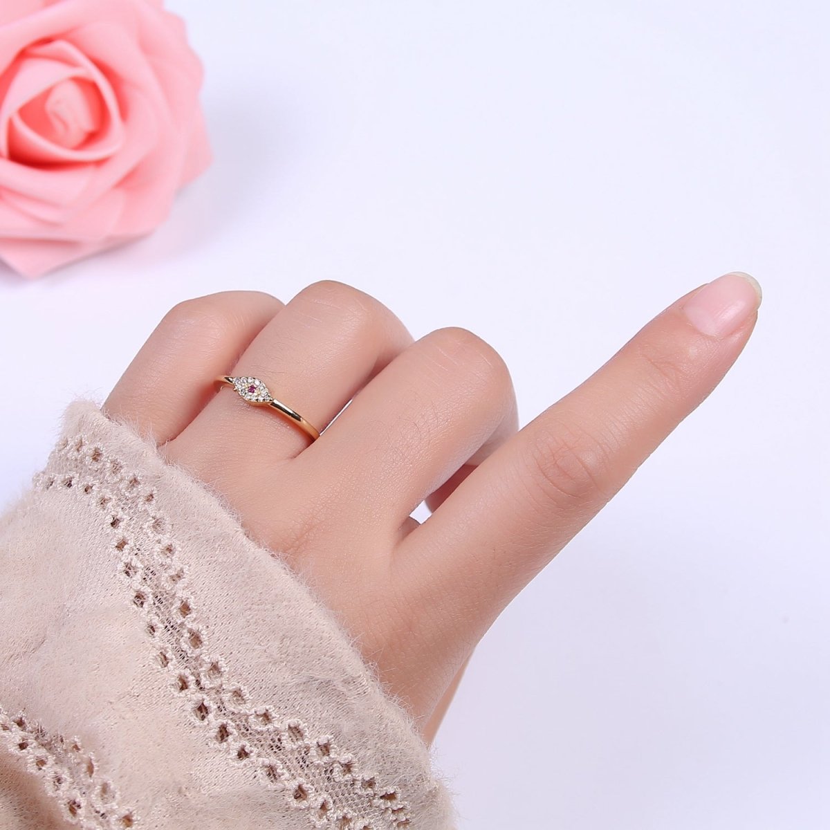 Dainty Evil Eye Stacking Ring, Gold Minimalist Ring, Simple cz Ring, Gold plated Ring, Thin Ring, Delicate Ring, Gift for her U-325, U327