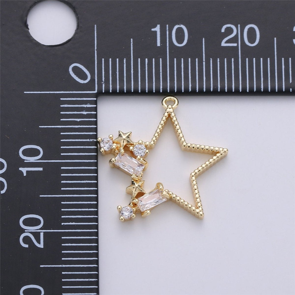 Dainty Faceted Cubic Zirconia Star Pendant, Clear White CZ Open Star Charm Gold plated Star Charm for Jewelry Making Supply 20x18mmC-600 - DLUXCA