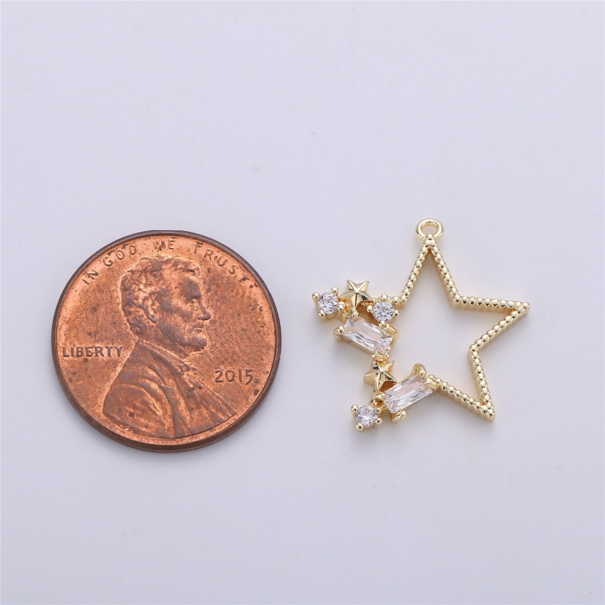Dainty Faceted Cubic Zirconia Star Pendant, Clear White CZ Open Star Charm Gold plated Star Charm for Jewelry Making Supply 20x18mmC-600 - DLUXCA