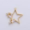 Dainty Faceted Cubic Zirconia Star Pendant, Clear White CZ Open Star Charm Gold plated Star Charm for Jewelry Making Supply 20x18mmC-600 - DLUXCA