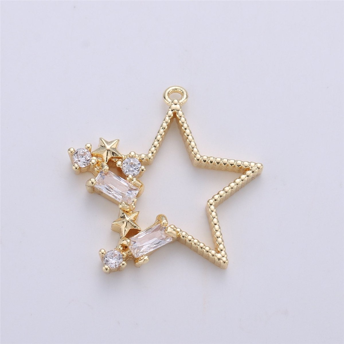 Dainty Faceted Cubic Zirconia Star Pendant, Clear White CZ Open Star Charm Gold plated Star Charm for Jewelry Making Supply 20x18mmC-600 - DLUXCA