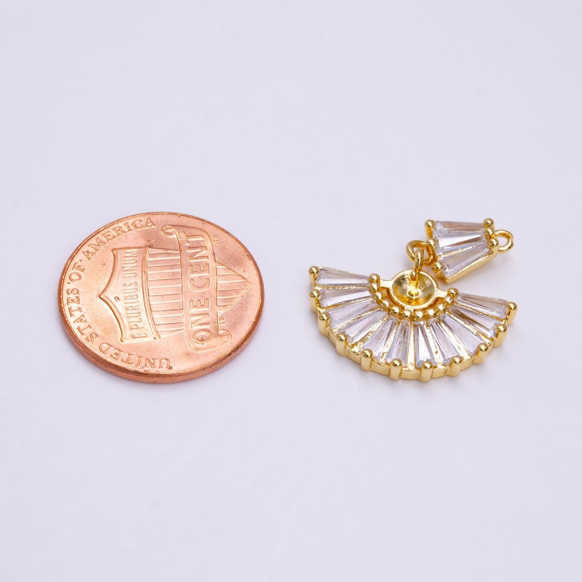 Dainty Fan Shaped Baguette CZ Charm ac-1458 - DLUXCA
