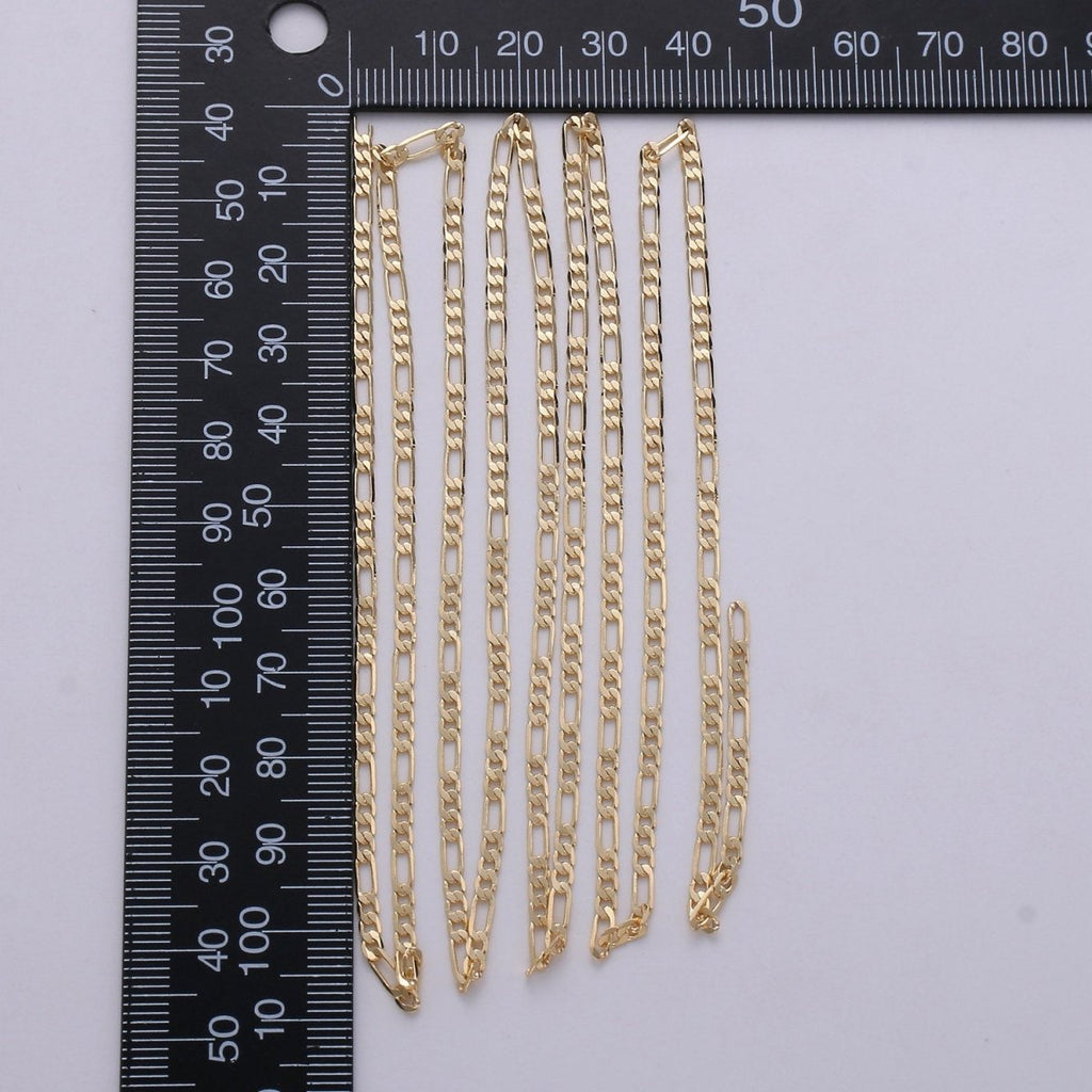 Dainty Figaro Chain 2.5mm width, 16K Gold plated, brass chain by Yard, Nickel free, Thin Flat Minimalist Jewelry making, Necklace chain | ROLL-275 Clearance Pricing - DLUXCA