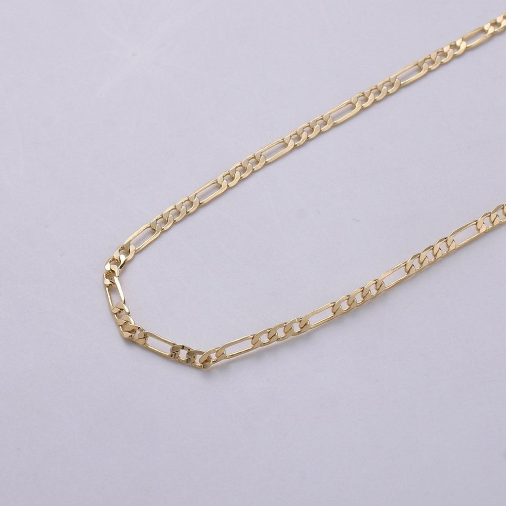 Dainty Figaro Chain 2.5mm width, 16K Gold plated, brass chain by Yard, Nickel free, Thin Flat Minimalist Jewelry making, Necklace chain | ROLL-275 Clearance Pricing - DLUXCA