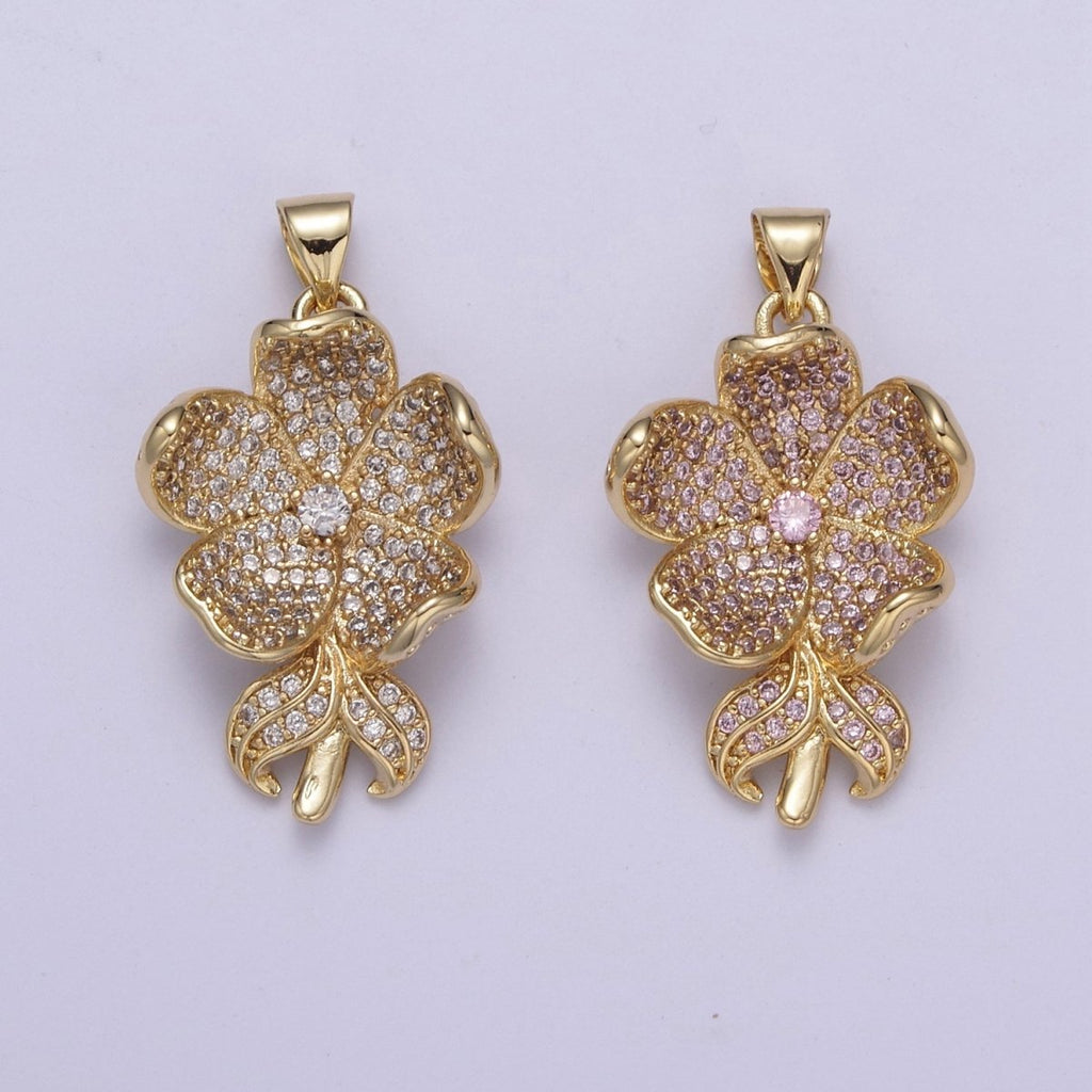 Dainty Five Flower Petal Pendant for Necklace in 24k Gold plated H-250 H-254