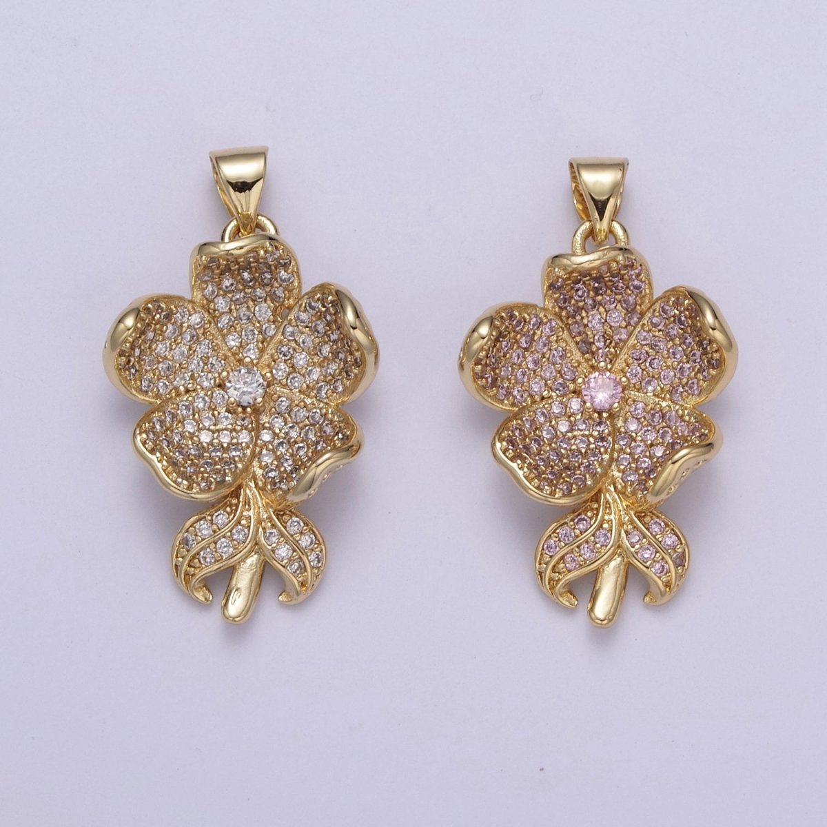 Dainty Five Flower Petal Pendant for Necklace in 24k Gold plated H-250 H-254