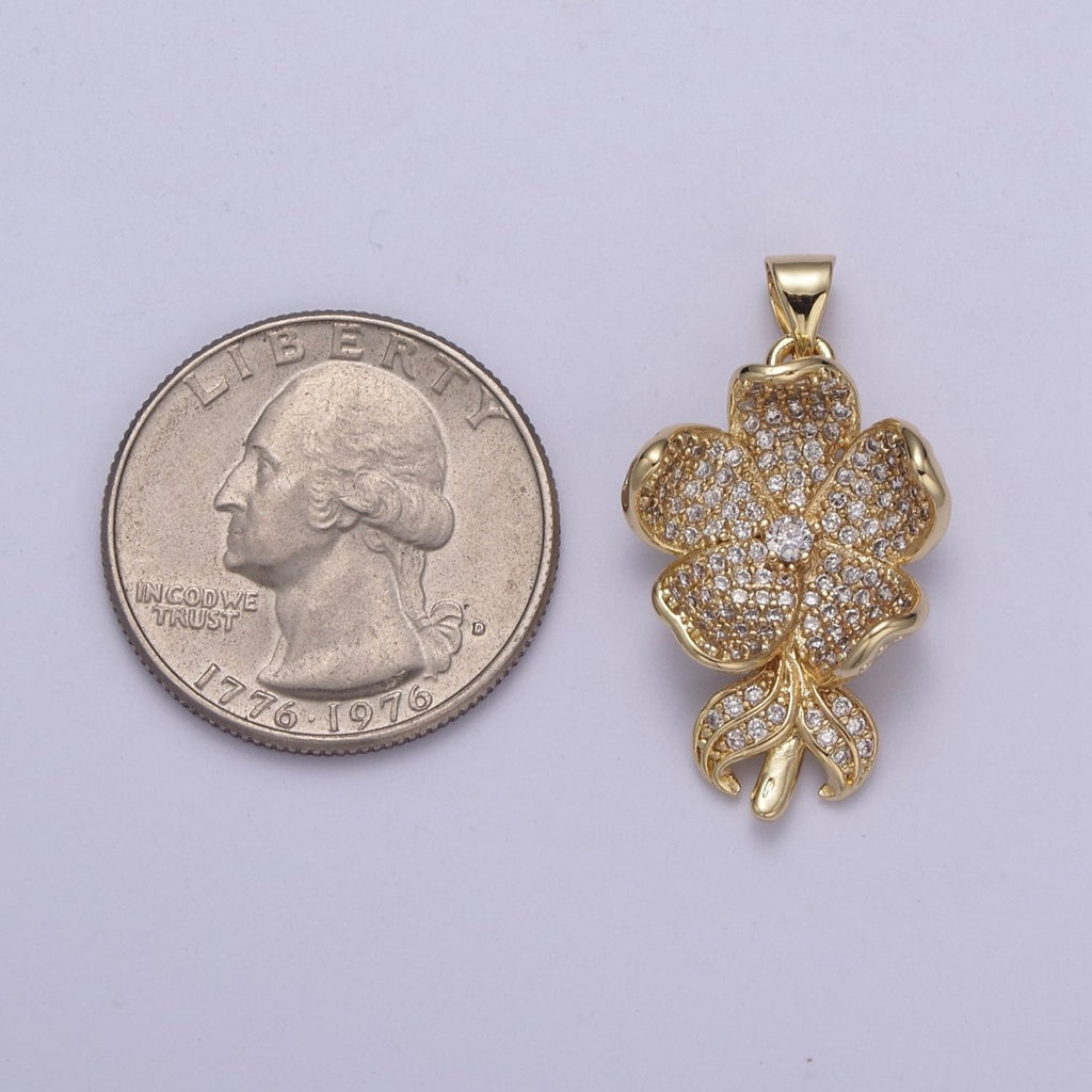 Dainty Five Flower Petal Pendant for Necklace in 24k Gold plated H-250 H-254