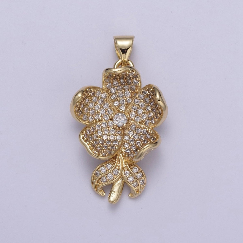 Dainty Five Flower Petal Pendant for Necklace in 24k Gold plated H-250 H-254