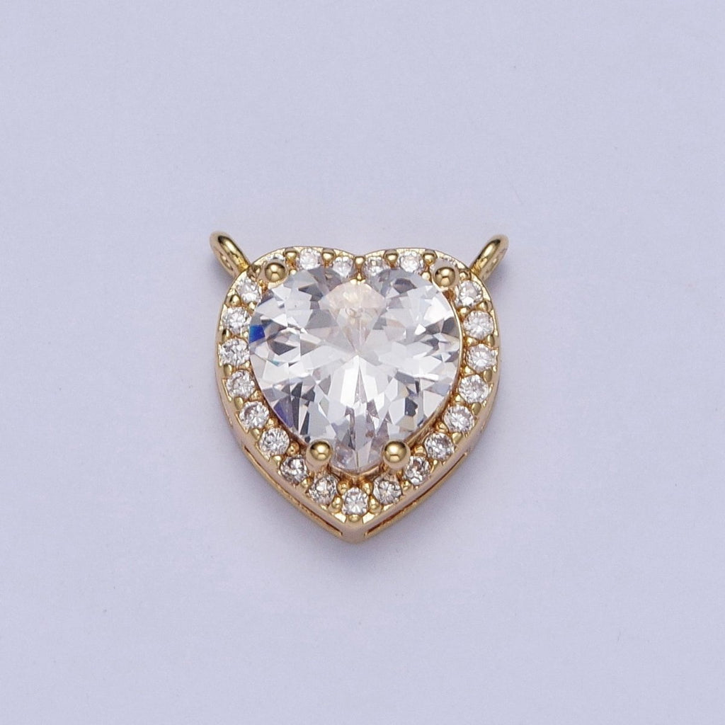 Dainty Full Heart Love 16K Gold plated Charm Connector Clear micro pave Cubic Zirconia Crystal Connector for Bracelet Necklace Supply G-525 - DLUXCA